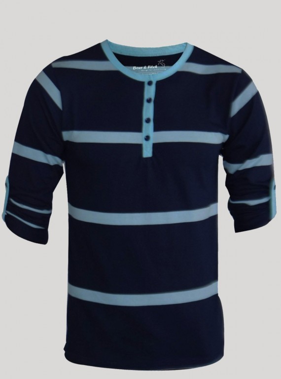 Navy Striped Henley T-Shirt for Men – Casual Style by Boer and Fitch
