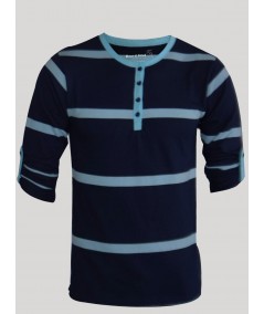 Navy Striped Henley T-Shirt for Men – Casual Style by Boer and Fitch