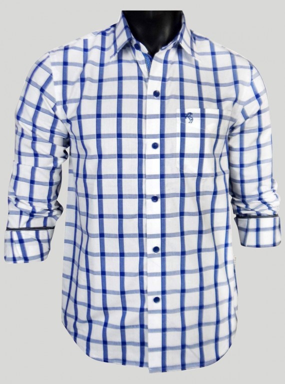 Blue Checked Regular Fit White Shirt for Men – Casual & Smart by Boer and Fitch