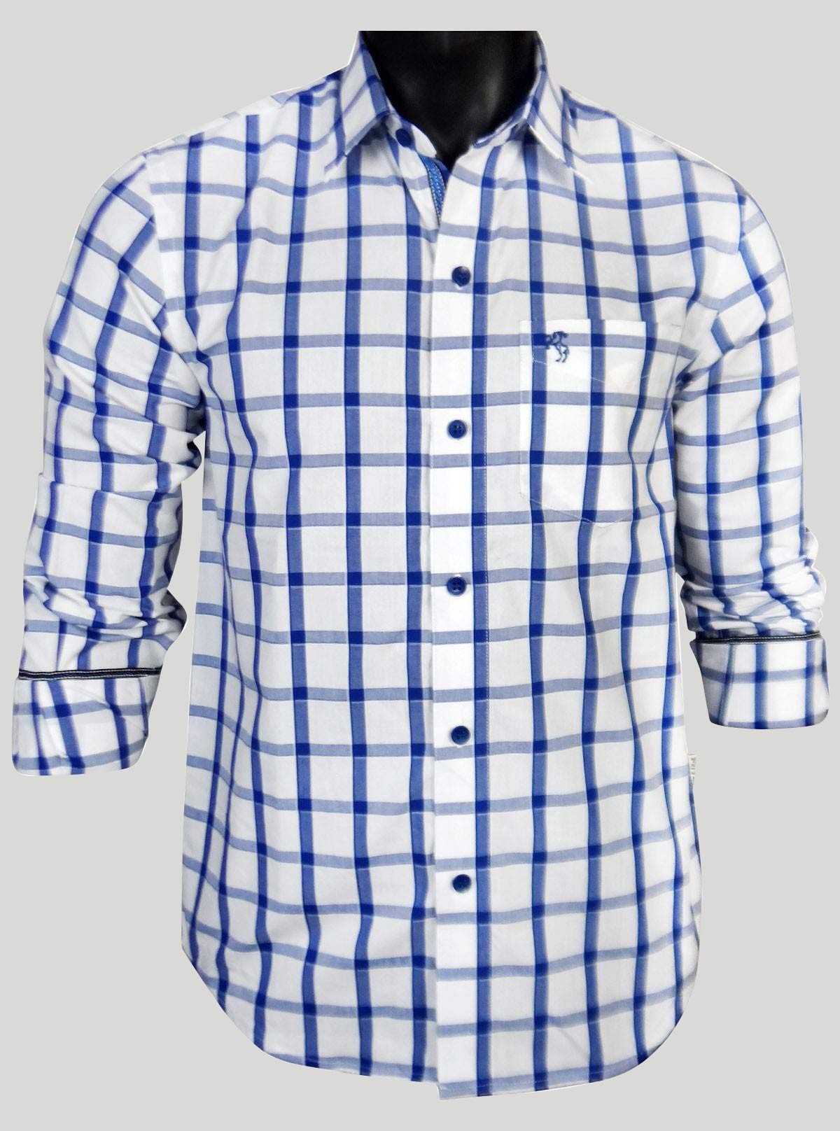 Blue Checked Regular Fit White Shirt for Men – Casual & Smart by Boer and Fitch