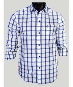 Blue Checked Regular Fit White Shirt for Men – Casual & Smart by Boer and Fitch