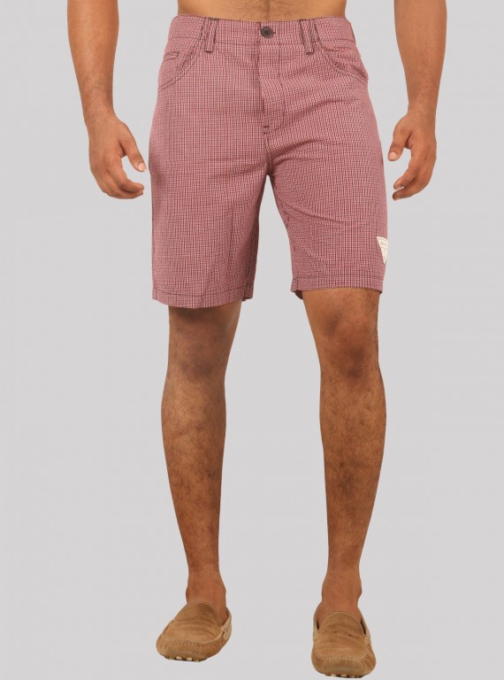 Men’s Burgundy Micro Check Cotton Shorts – Casual Style by Boer and Fitch