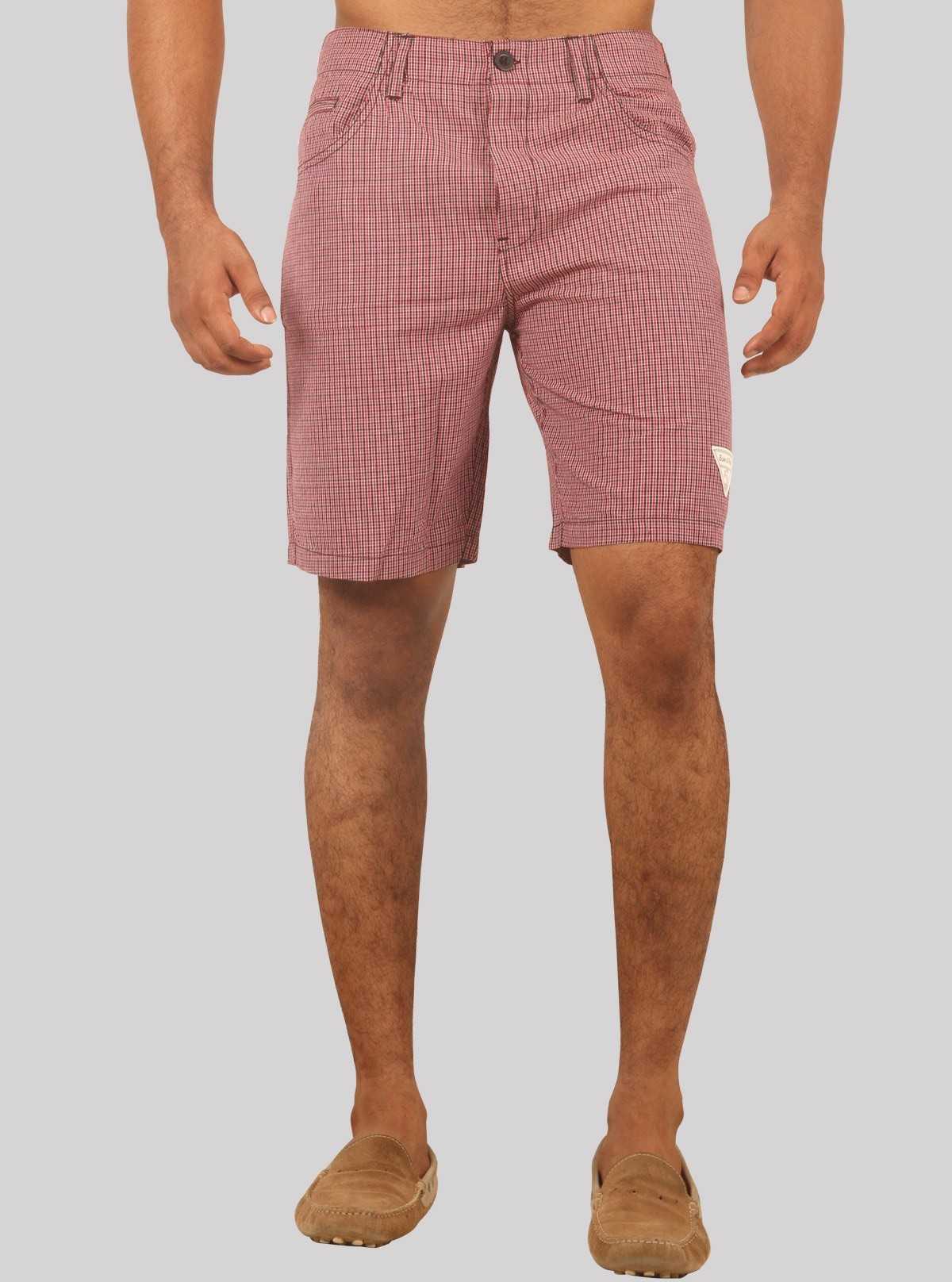 Men’s Burgundy Micro Check Cotton Shorts – Casual Style by Boer and Fitch