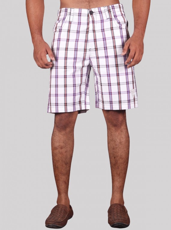 Men’s White Checked Cotton Shorts – Casual Comfort by Boer and Fitch