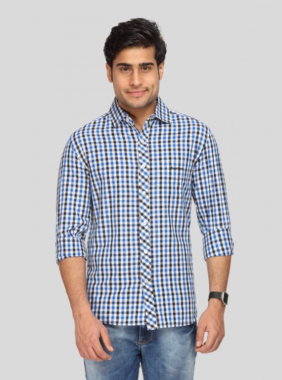 Ink Blue Chereckered Shirt Boer and Fitch - 1