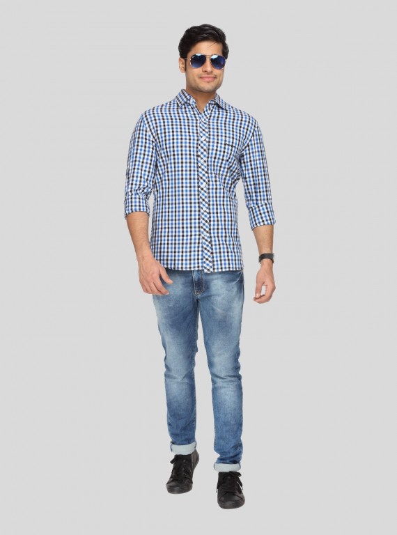 Ink Blue Chereckered Shirt Boer and Fitch - 5