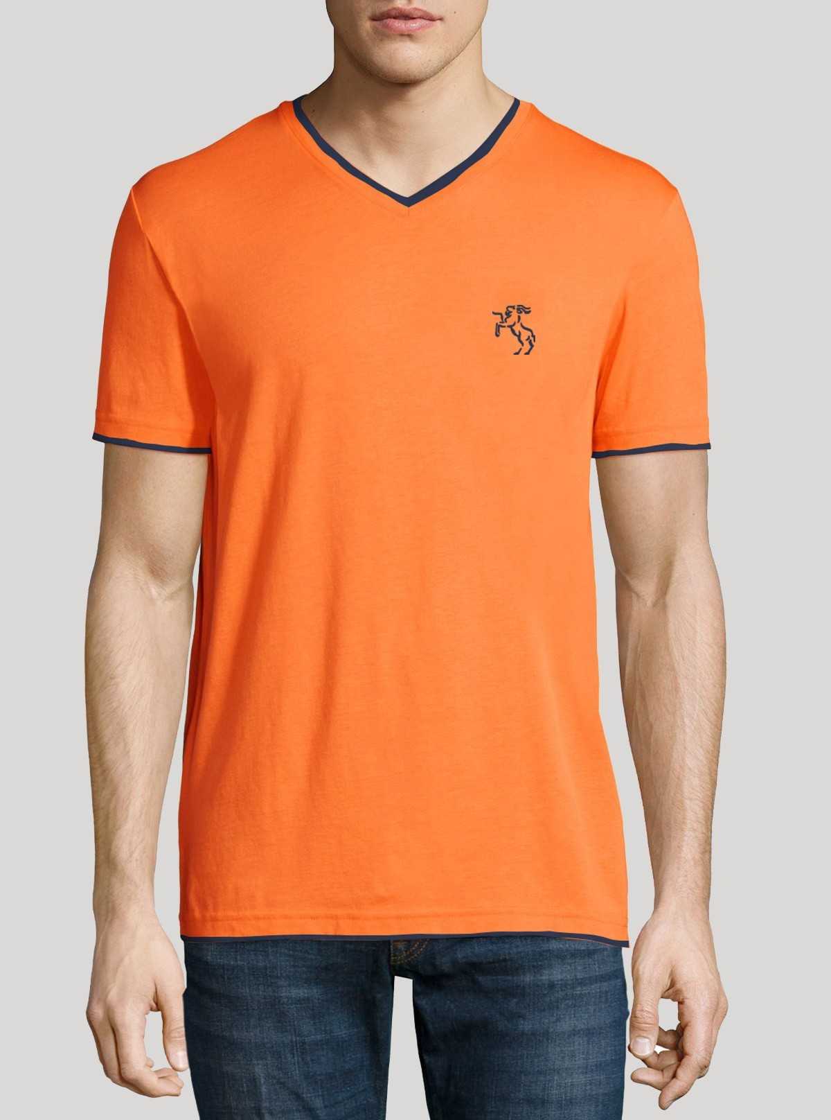 Orange V Neck Contrast Tshirt Boer and Fitch - 1