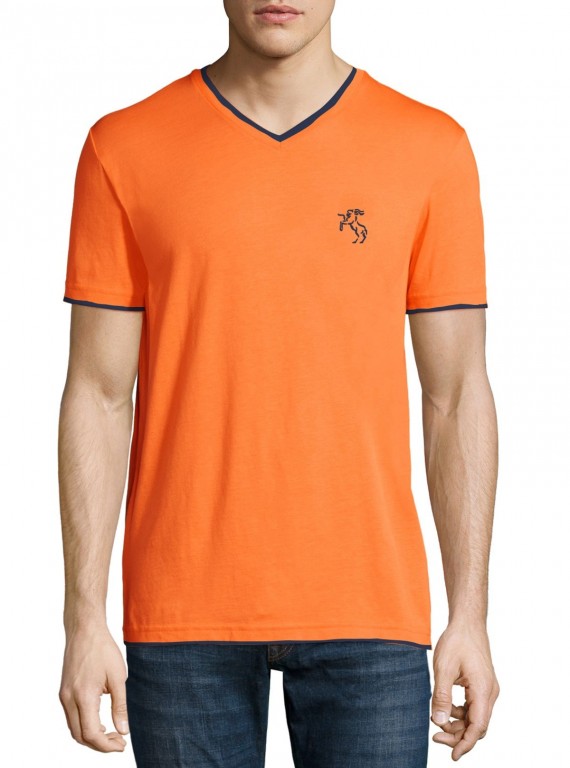 Orange V Neck Contrast Tshirt Boer and Fitch - 2