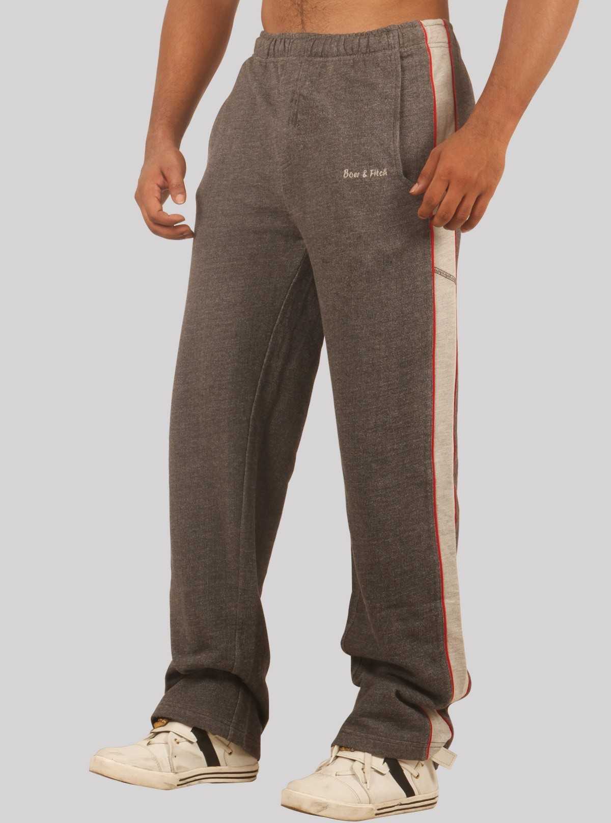 Charcoal Melange Track Pants with Grey Stripes for Men – Boer and Fitch