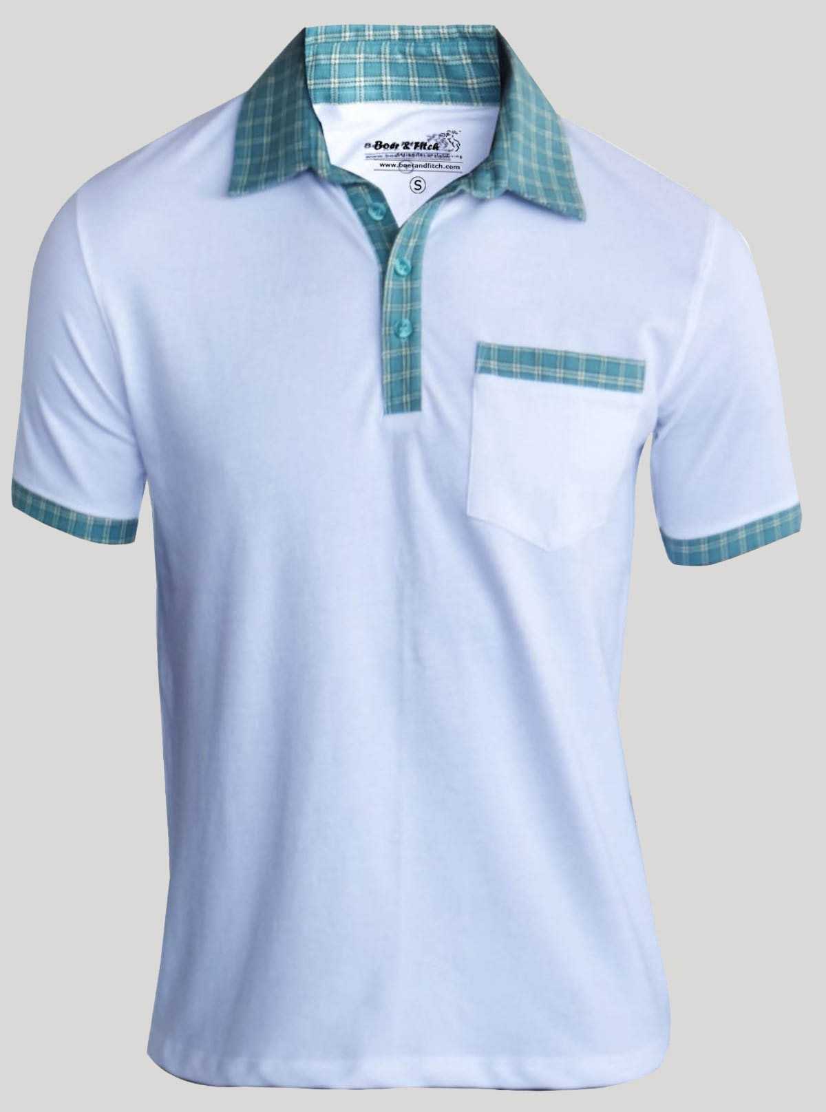 White Mint Collar Polo T-Shirt for Men – Stylish Casual by Boer and Fitch