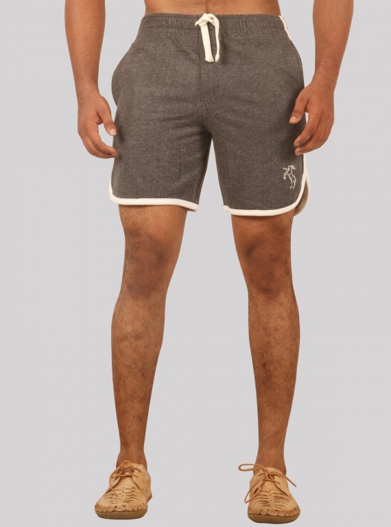 Men’s Charcoal Melange Cotton Fleece Shorts with White Piping – Boer & Fitch