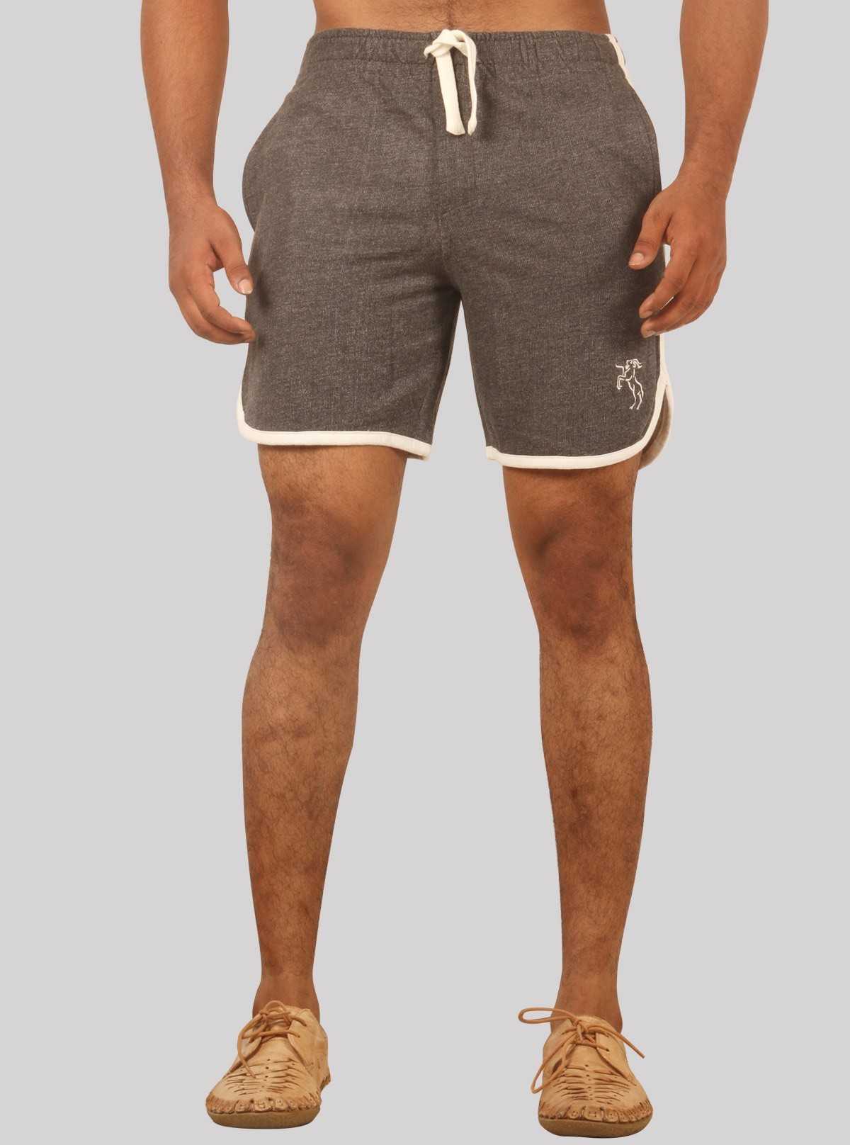 Men’s Charcoal Melange Cotton Fleece Shorts with White Piping – Boer & Fitch