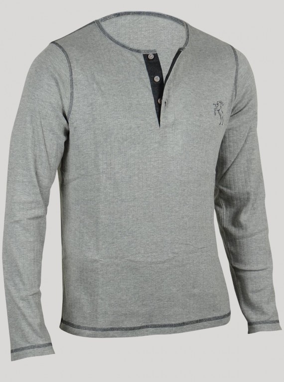 Grey Melange Henley T-Shirt for Men – Casual Comfort by Boer and Fitch