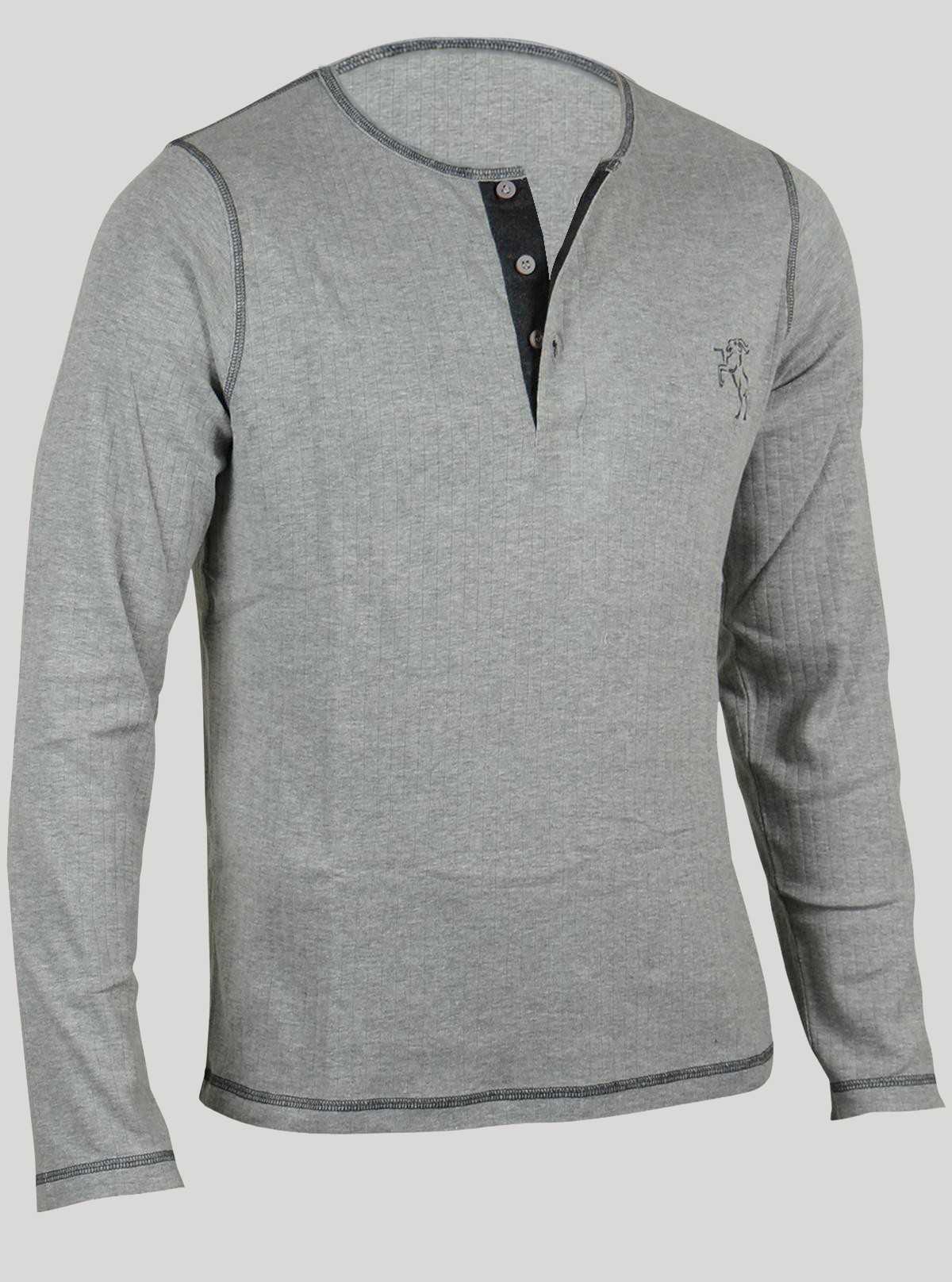 Grey Melange Henley T-Shirt for Men – Casual Comfort by Boer and Fitch