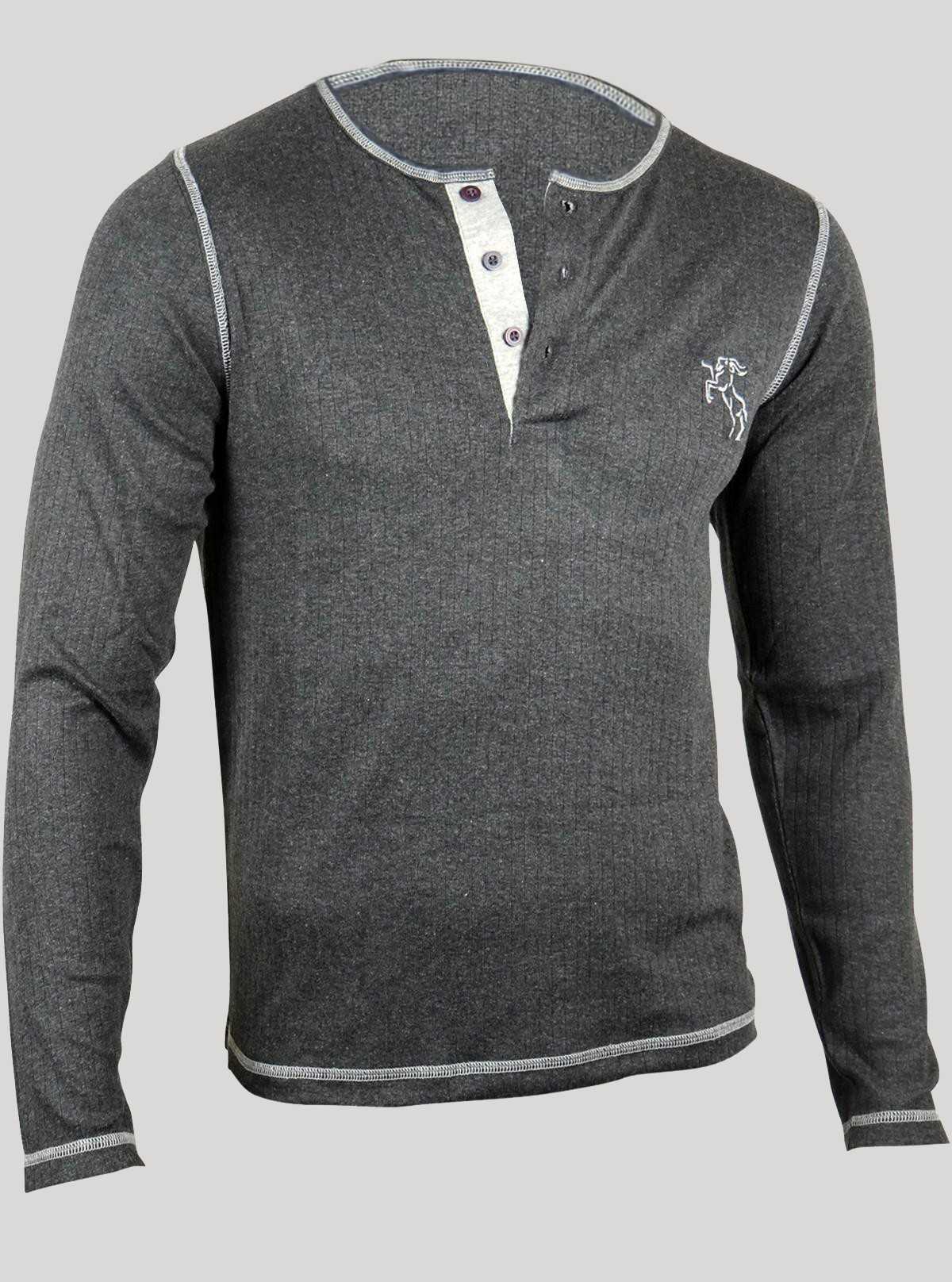Dark Grey Melange Henley T-Shirt for Men – Casual Comfort by Boer and Fitch