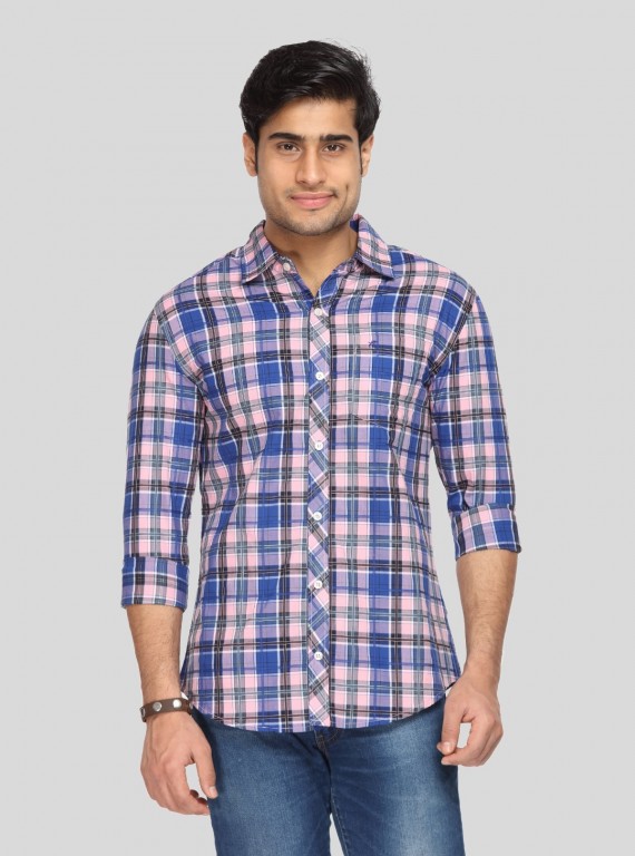 Men’s Pink and Blue Checked Slim Fit Full Sleeve Shirt – Stylish Everyday Essential by Boer & Fitch