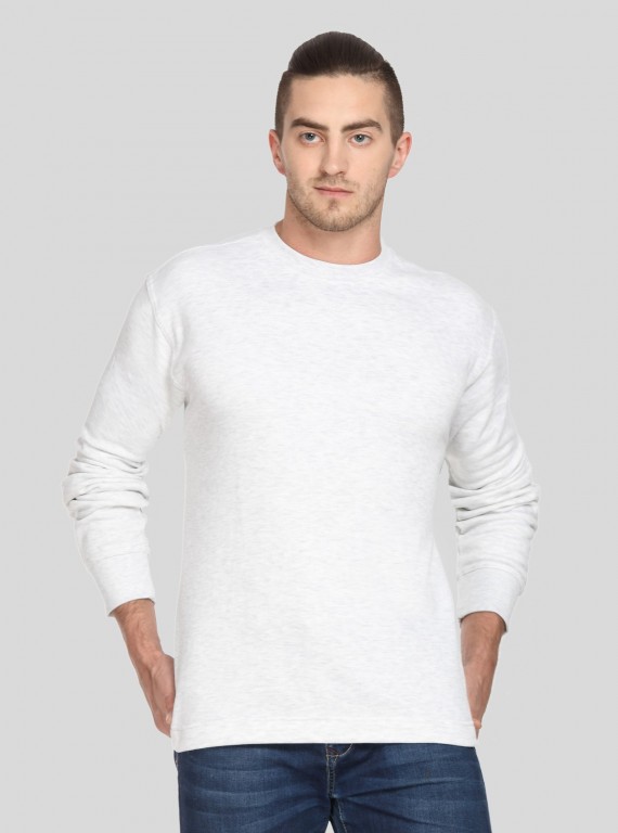 Men’s White Melange Fleece Sweatshirt – Classic Warmth with a Modern Edge