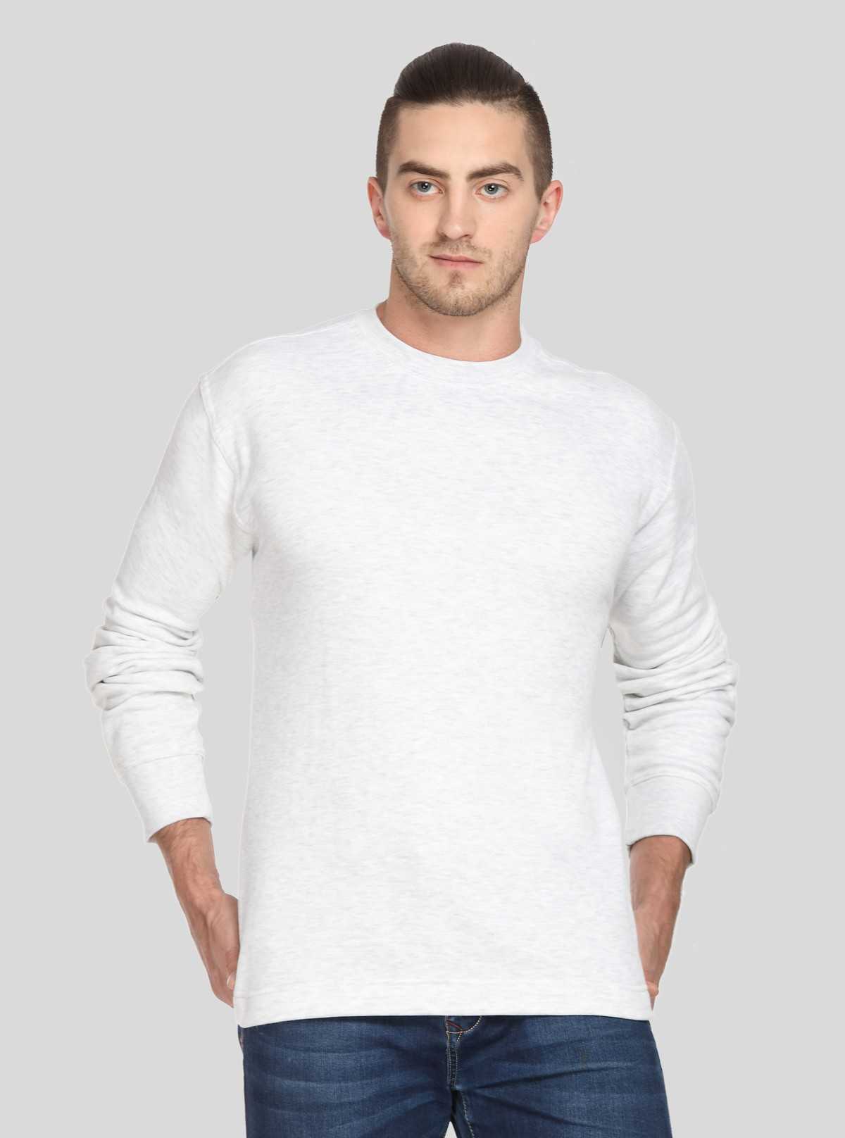 Men’s White Melange Fleece Sweatshirt – Classic Warmth with a Modern Edge