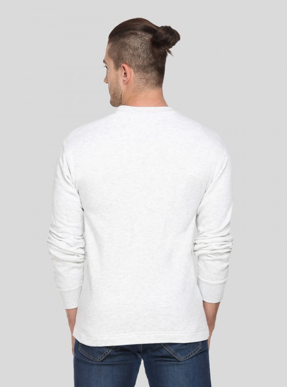 White Melange Fleece Sweat Shirt Boer and Fitch - 2