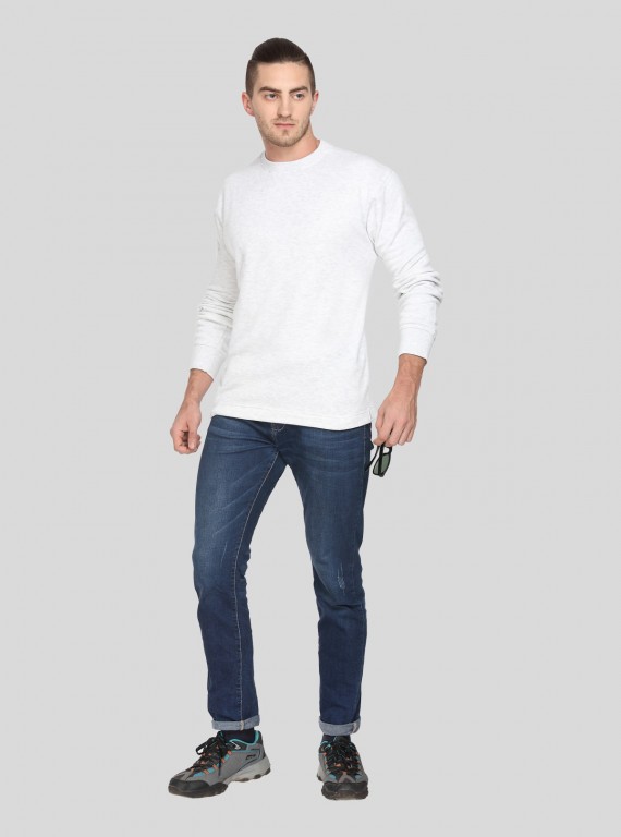 White Melange Fleece Sweat Shirt Boer and Fitch - 6