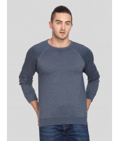 Men’s Blue Melange V-Cut Fleece Sweatshirt – Smart, Soft & Versatile