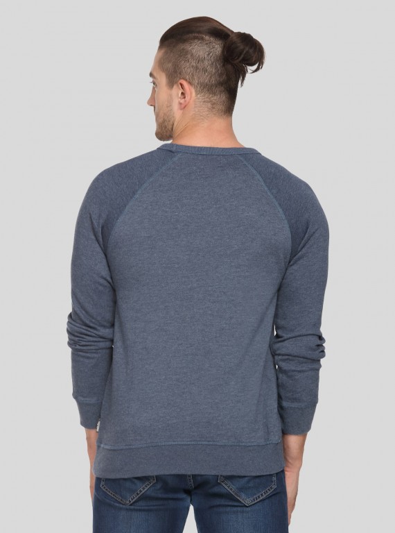 Blue Melange V Cut Fleece Sweat Shirt Boer and Fitch - 2