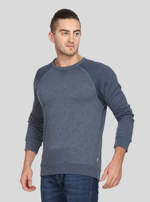 Blue Melange V Cut Fleece Sweat Shirt Boer and Fitch - 3