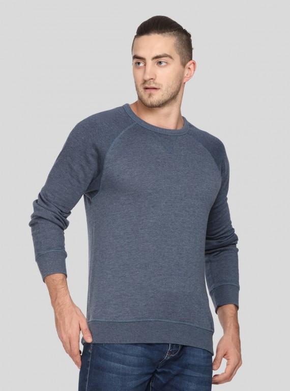 Blue Melange V Cut Fleece Sweat Shirt Boer and Fitch - 4