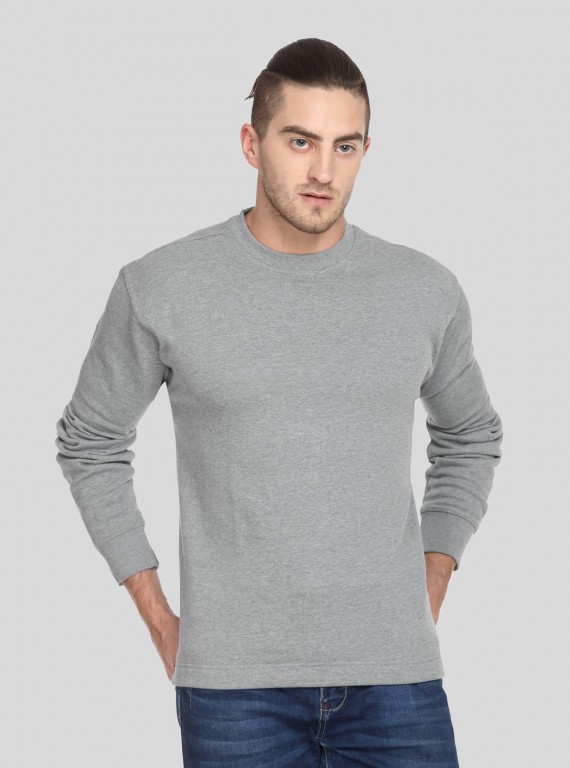 Men’s Grey Melange V-Cut Fleece Sweatshirt – Timeless, Warm & Refined