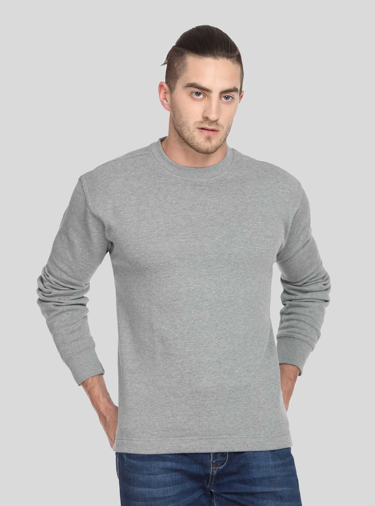 Men’s Grey Melange V-Cut Fleece Sweatshirt – Timeless, Warm & Refined