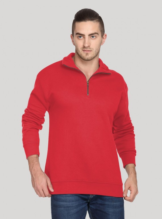 Red zip Collar Sweat Shirt