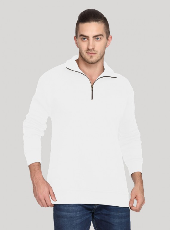 Men’s White Zipper Collar Cardigan – Timeless Elegance in Comfort