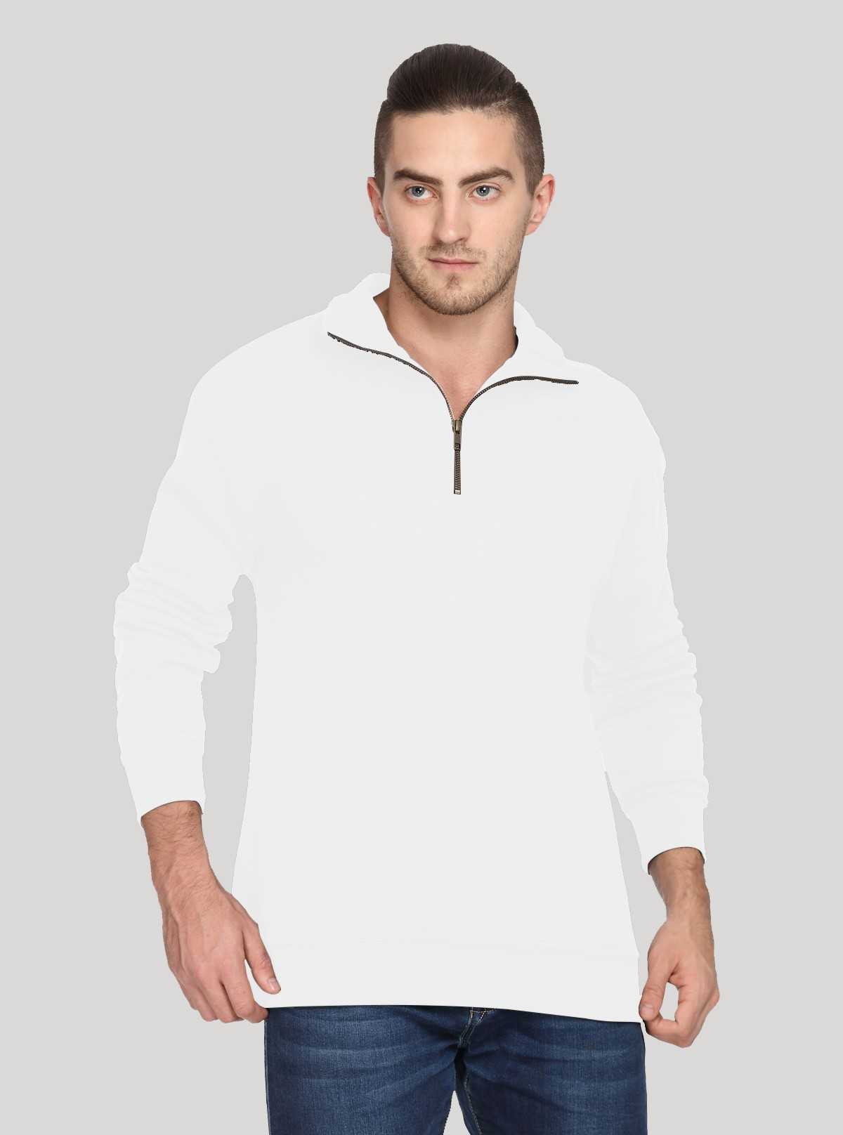 White Melange zip Collar Sweat Shirt