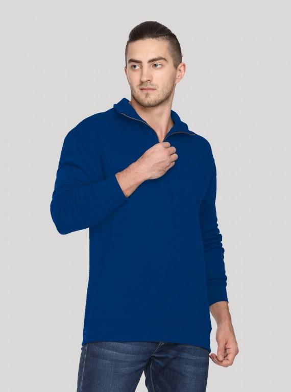 Men’s Royal Blue Zipper Collar Cardigan – Bold Comfort & Classic Fit
