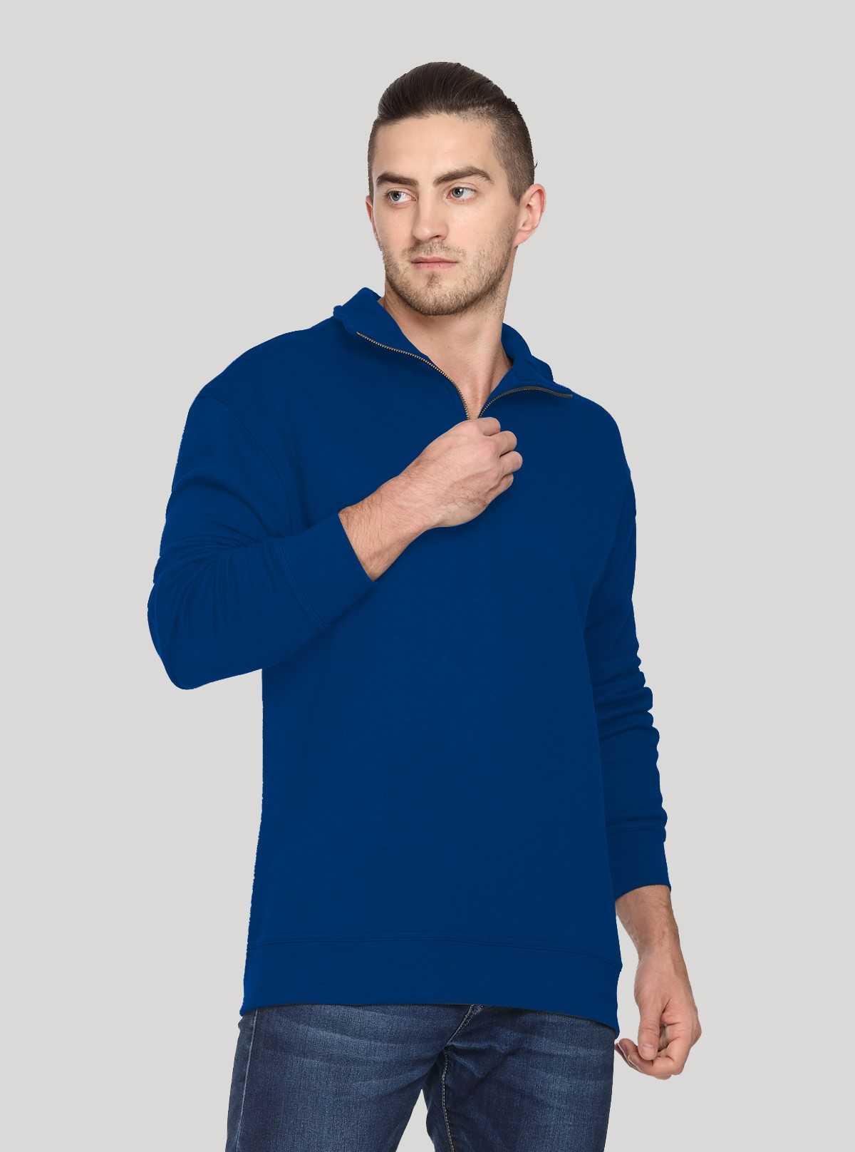 Men’s Royal Blue Zipper Collar Cardigan – Bold Comfort & Classic Fit
