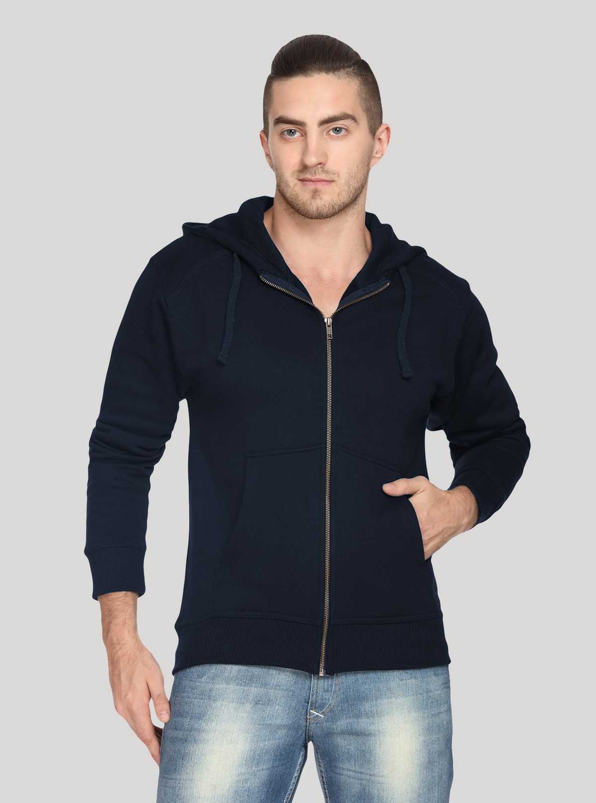 Men’s Navy Hooded Zipper Sweatshirt – Classic Zip-Up Everyday Essential