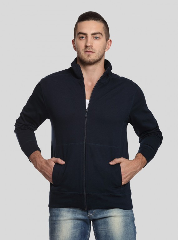 Men’s Navy Full Zipper Cardigan – Sleek Warmth with Everyday Versatility
