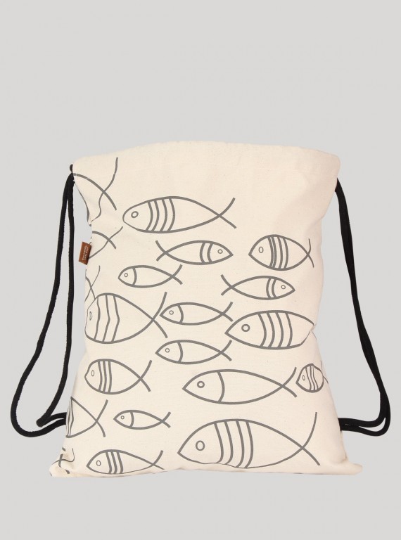 Fish Print Canvas Shoulder Bag