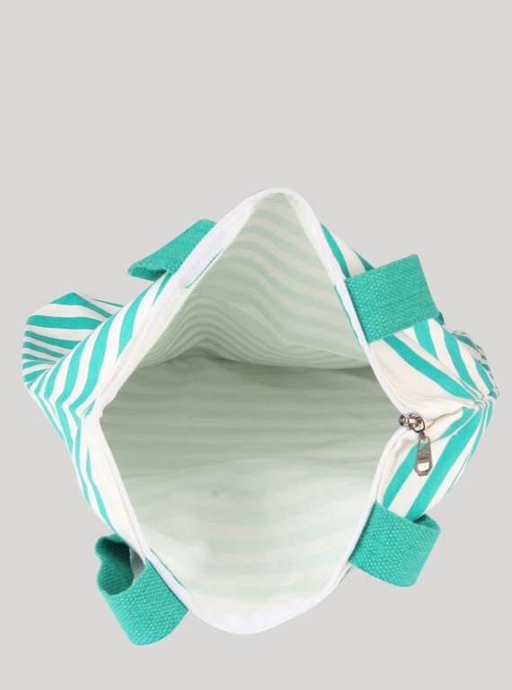 Green Stripe Print Canvas Bag Boer and Fitch - 5
