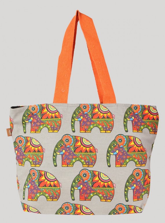 Grey Elephant Printed Canvas Bag