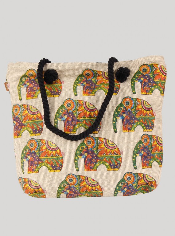 Ecru elephant Printed Canvas Bag Boer and Fitch - 4