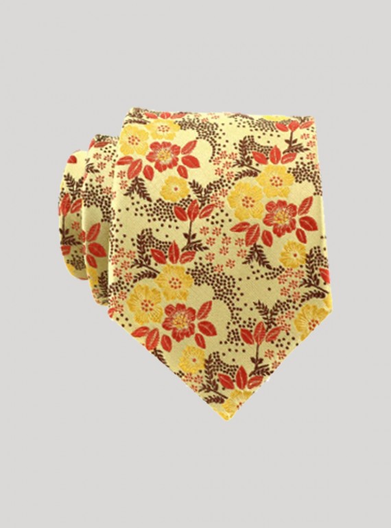 Men’s Classic Yellow Floral Tie – Elegant Printed Neckwear by Boer & Fitch