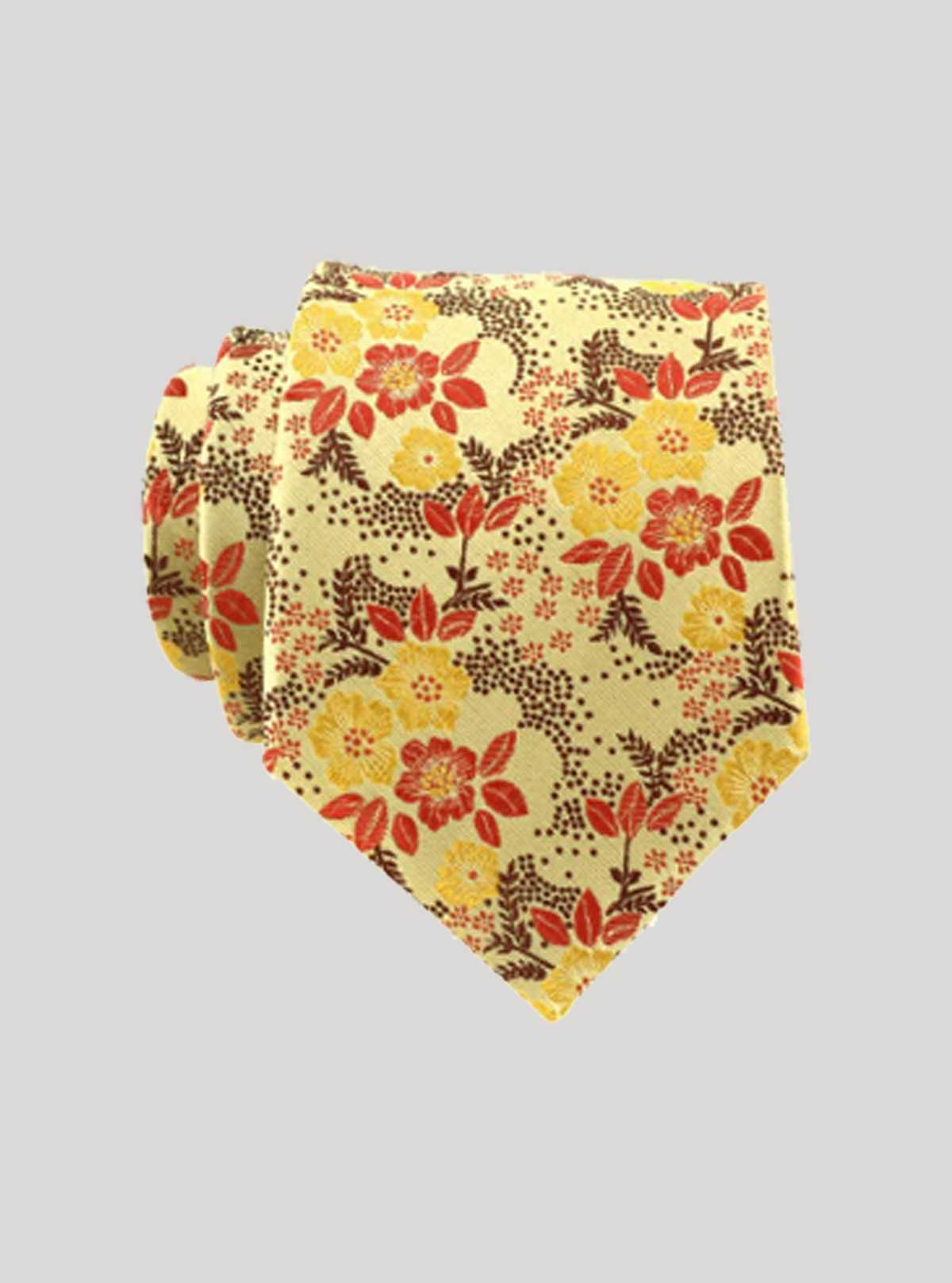Men’s Classic Yellow Floral Tie – Elegant Printed Neckwear by Boer & Fitch