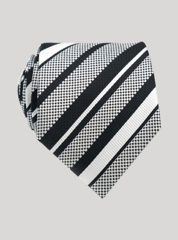 Men’s White & Black Checked Striped Tie – Modern Classic by Boer & Fitch