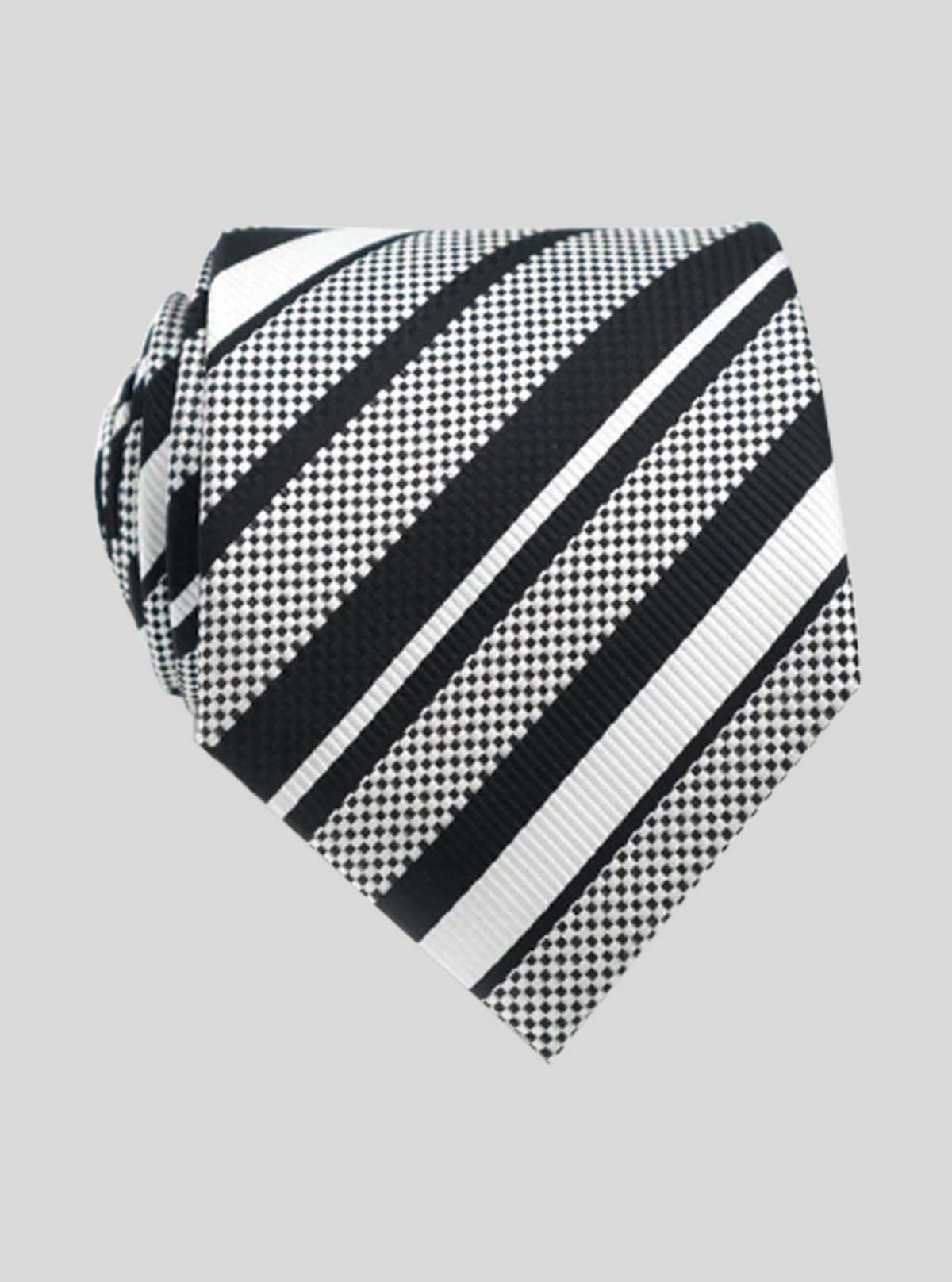 Men’s White & Black Checked Striped Tie – Modern Classic by Boer & Fitch