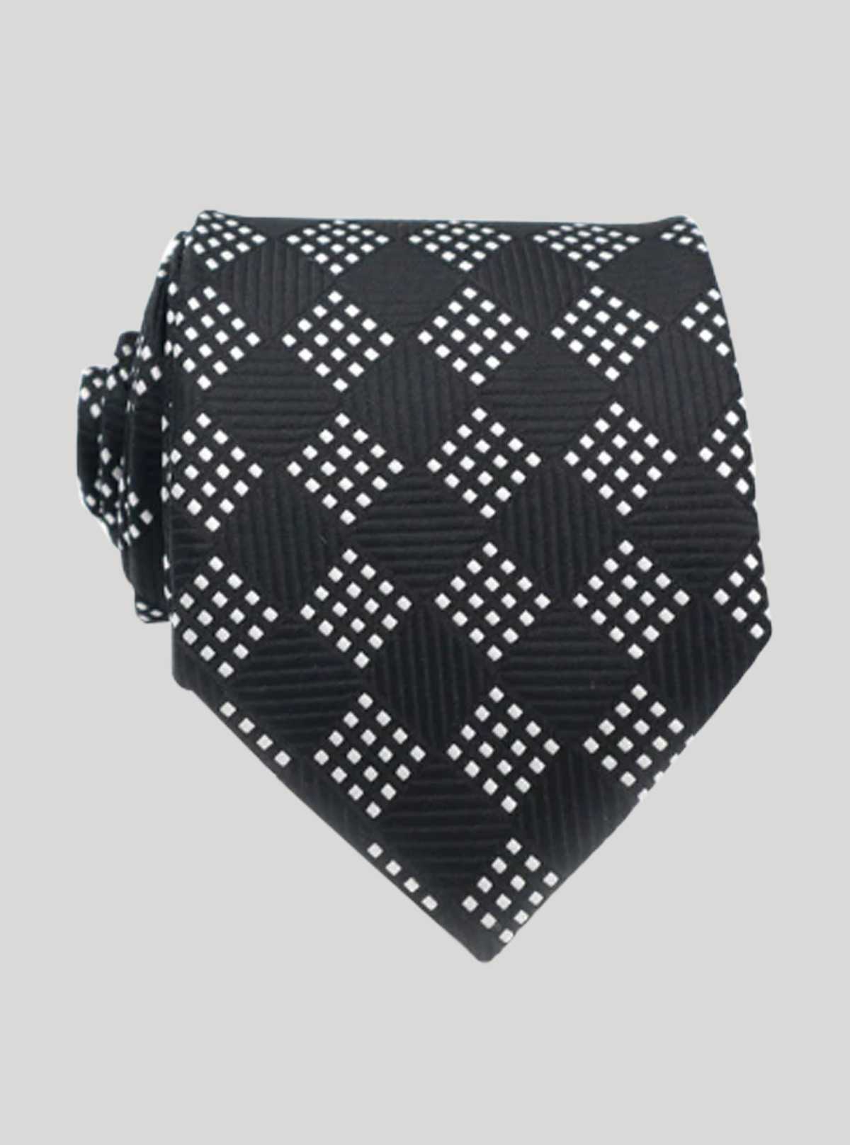 Men’s White Diamond Checkered Tie – Elegant Formalwear by Boer & Fitch