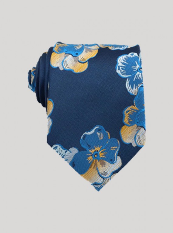 Men’s Floral Blue Neck Tie – Stylish Printed Tie by Boer and Fitch