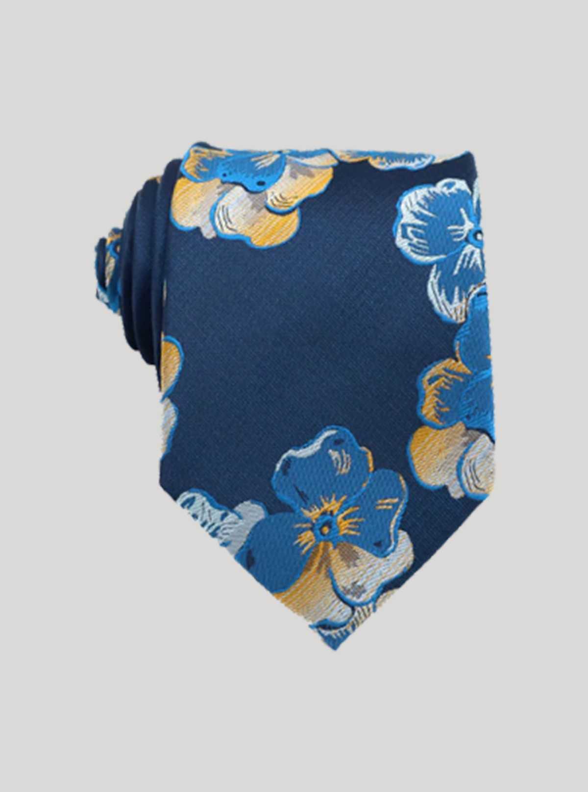 Men’s Floral Blue Neck Tie – Stylish Printed Tie by Boer and Fitch