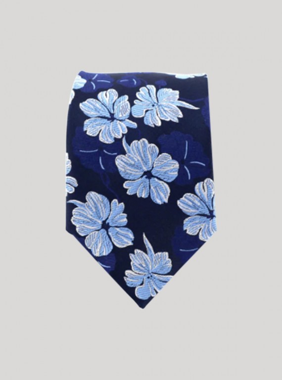Men’s White Floral Blue Tie – Elegant Printed Neckwear by Boer & Fitch