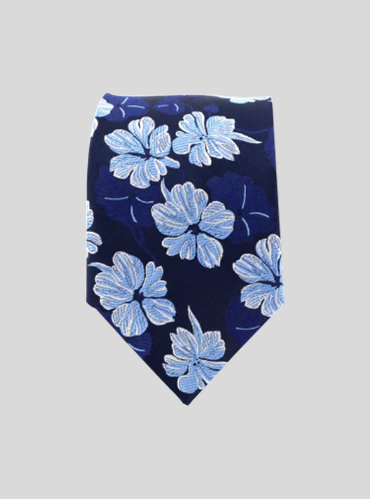 Men’s White Floral Blue Tie – Elegant Printed Neckwear by Boer & Fitch